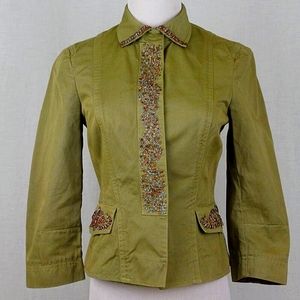 Alberta Ferretti beaded Khaki Green Peplum Blazer Jacket 40 4